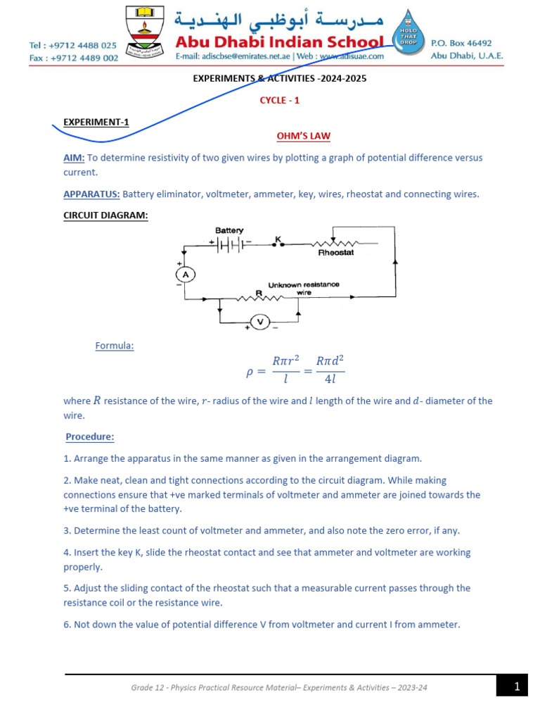 Grade 12 Physics Practical Experiments Guide | PDF | Voltage ...