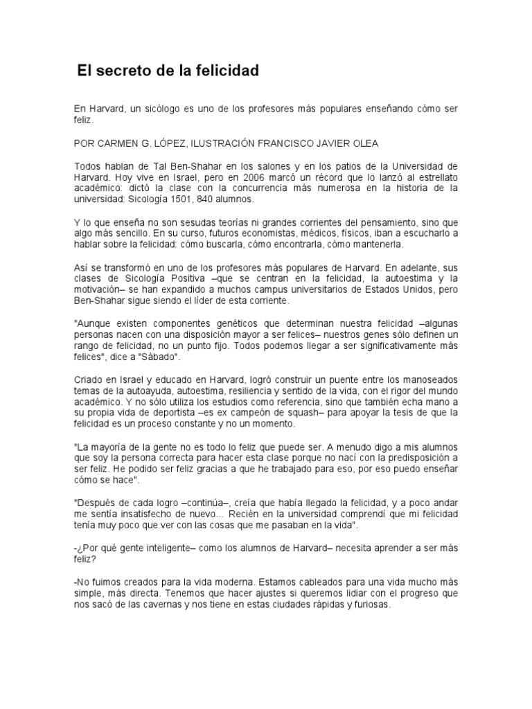 El Secreto de La Felicidad | PDF | Felicidad | Placer
