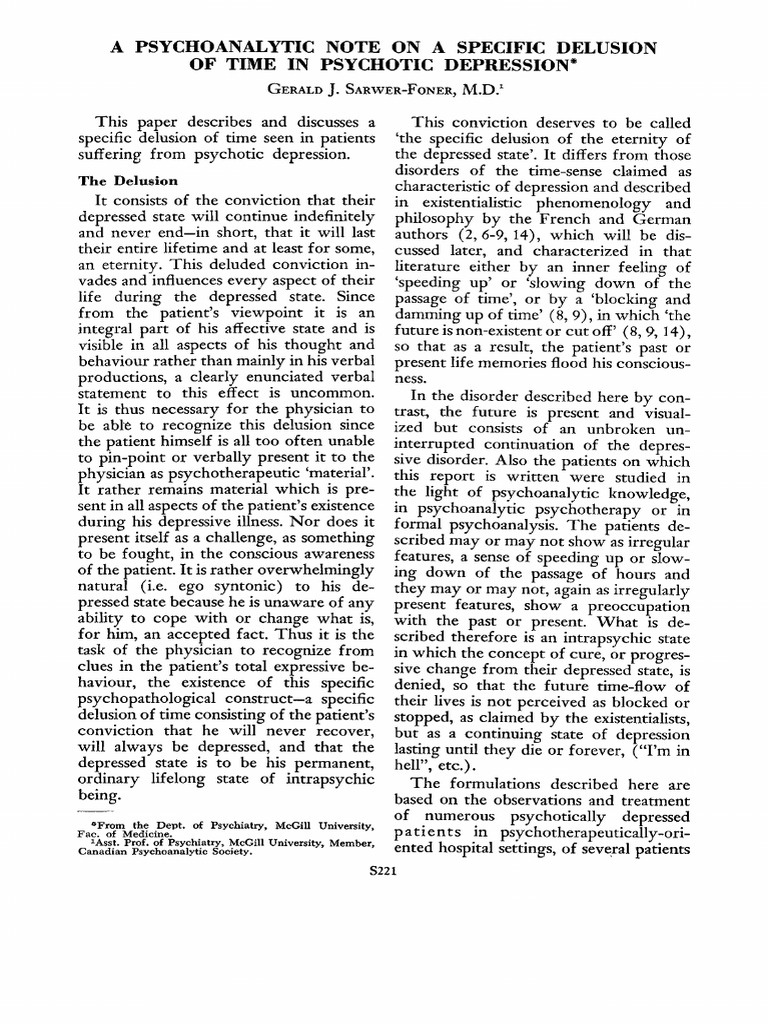 Gerald 1966 A Psychoanalytic Note On A Specific Delusion of Time in ...