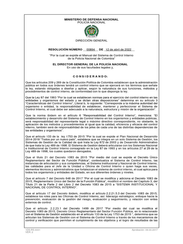 Manual de Control Interno Policía Nacional | PDF | Planificación | Policía