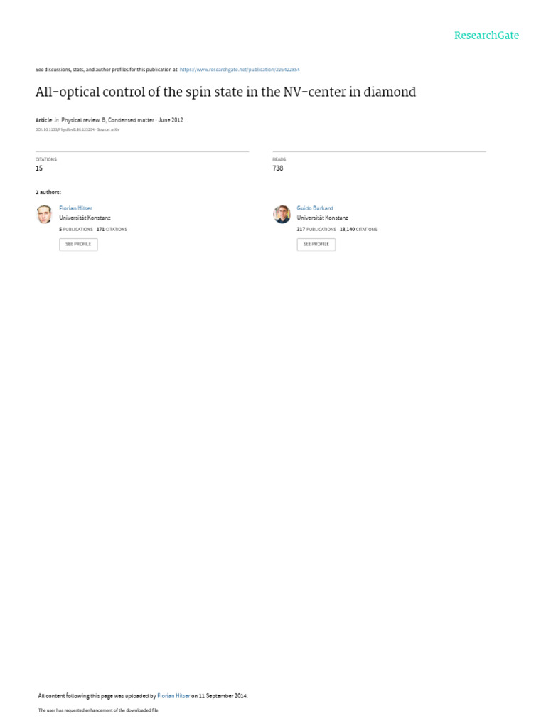 All-Optical Spin Control in NV Centers | PDF | Spin (Physics ...