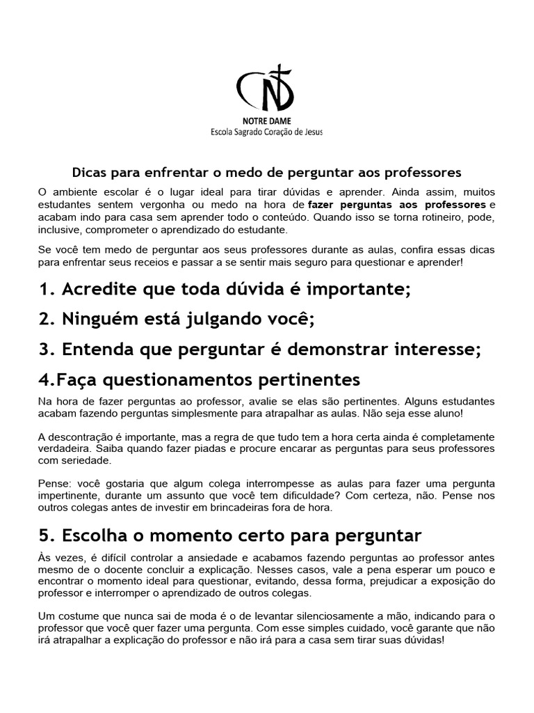 Como Perguntar aos Professores Sem Medo | PDF | Autoajuda