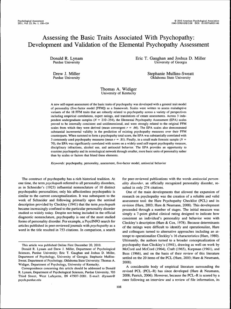 Assessing The Basic Traits Associated With Psychopathy: Development and ...