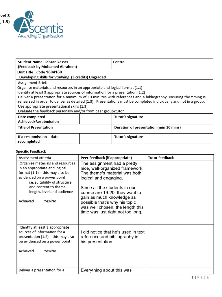 Pro Forma For Presentation - Developing Skills For Further Studying ...