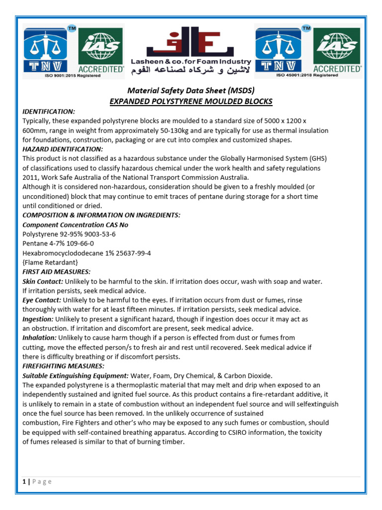 MSDS | PDF | Polystyrene | Safety