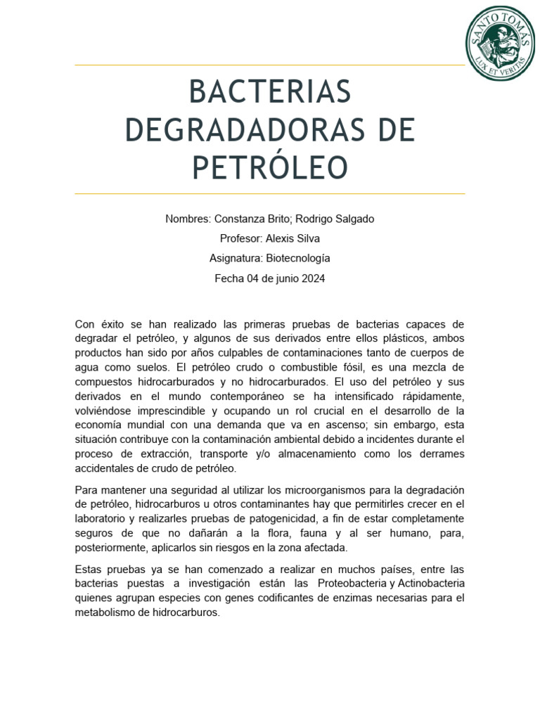 Bacterias para Degradar Petróleo y Plásticos | PDF | Pseudomonas | Las ...