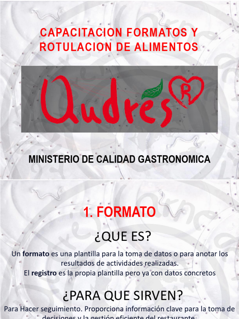 Capacitación en Formatos y Rotulación | PDF | Alimentos