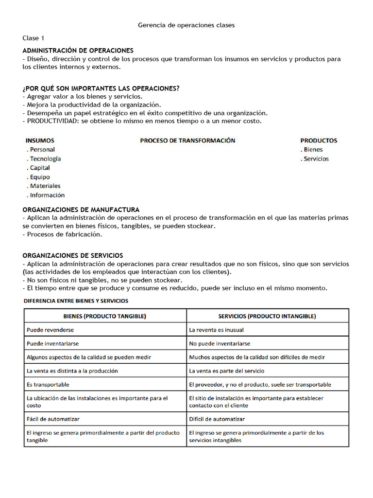 Clases de Gerencia de Operaciones | PDF | Calidad (comercial) | Economias
