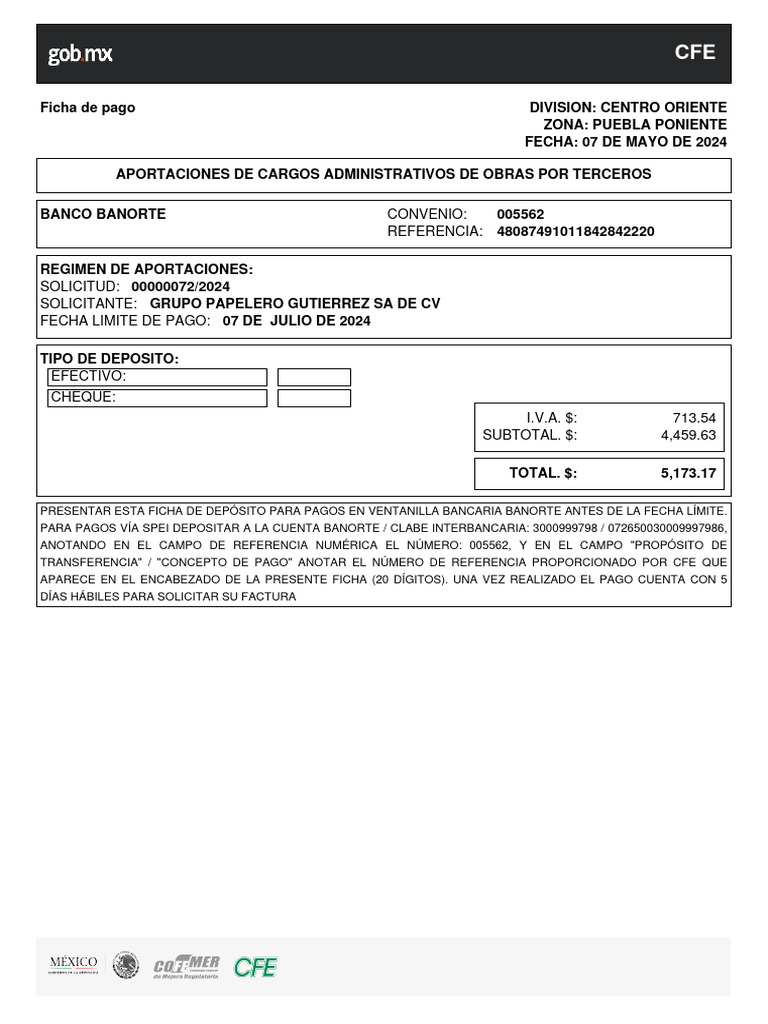 Instrucciones de Pago CFE Banorte | PDF | Finanzas y dinero