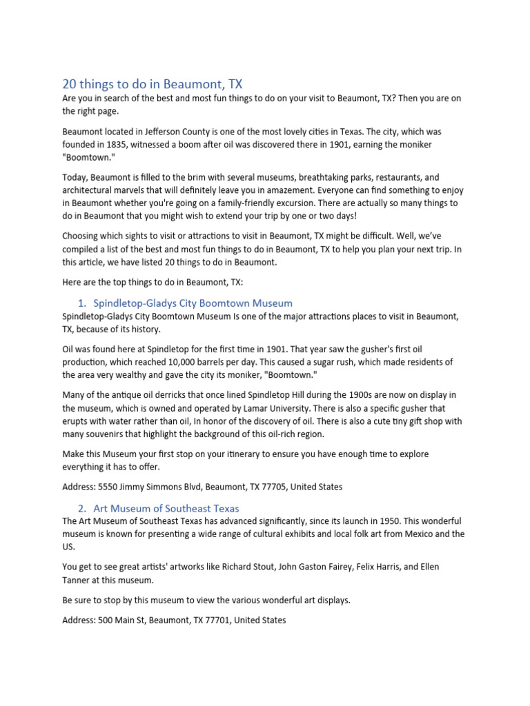 THE 15 BEST THINGS TO DO IN BEAUMONT 2026 intelligence overview