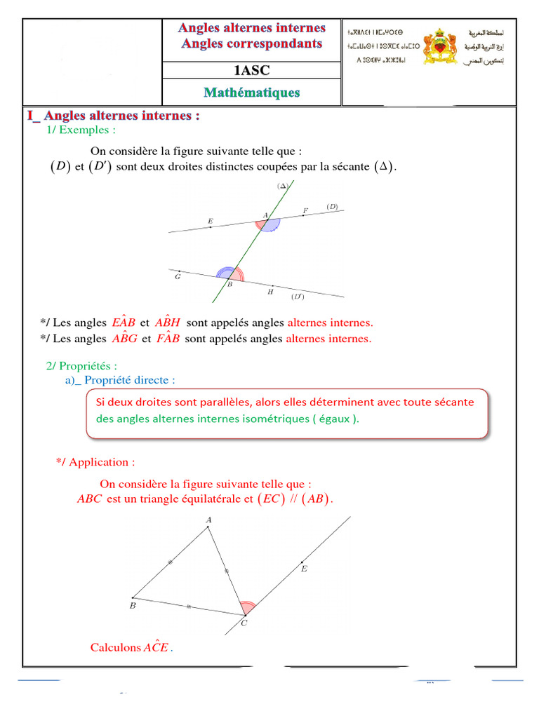 Exercices sur les angles alternes internes | PDF | Triangle | Fonction ...