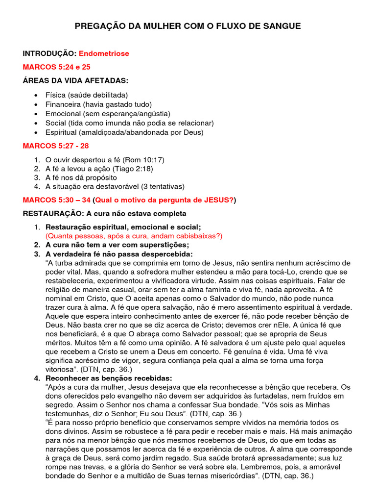 Pregação Da Mulher Com o Fluxo de Sangue | PDF | Fé | Presente espiritual