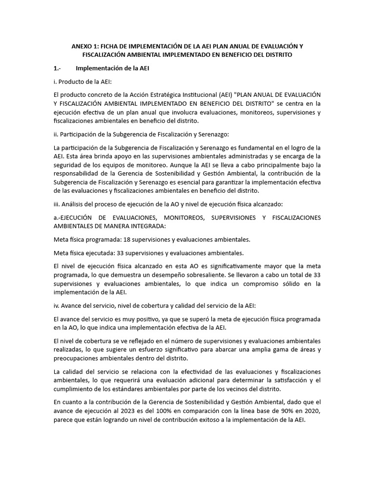 Implementación De La Aei Planefa Pdf Evaluación Entorno Natural