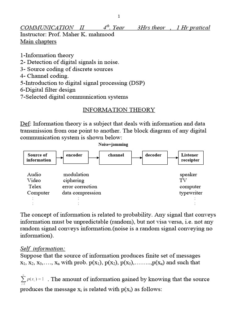 Digital Communication and Information Theory | PDF | Information | Data ...