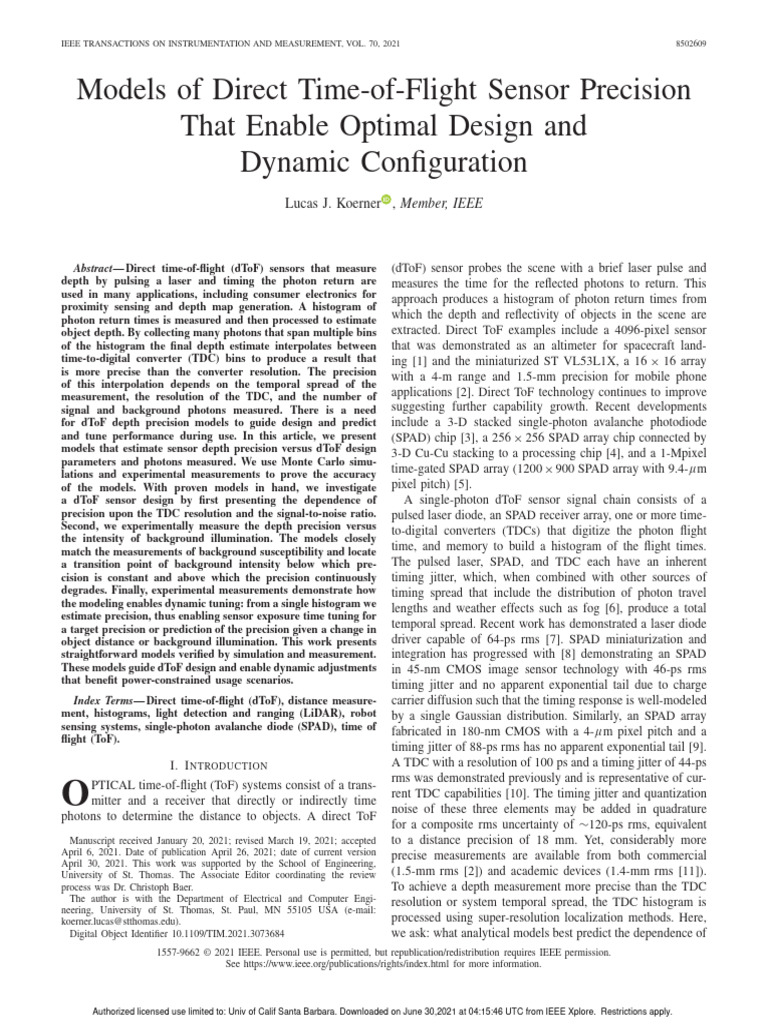 Models of Direct Time-of-Flight Sensor Precision | PDF | Signal To ...