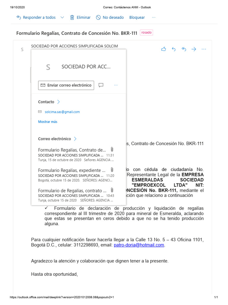 Formulario Regalías, Contrato de Concesión No. BKR-111 | PDF | Finanzas ...
