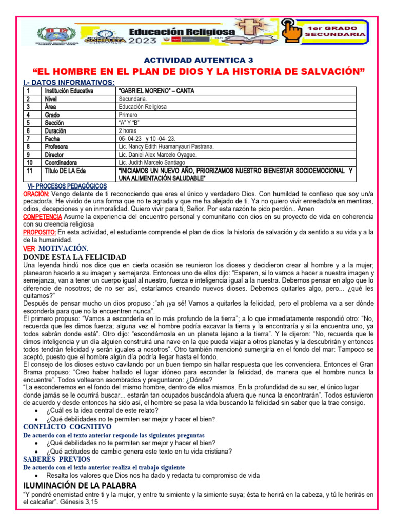 1ero El Hombre en El Plan de Dios y La Historia de Salvación | PDF ...