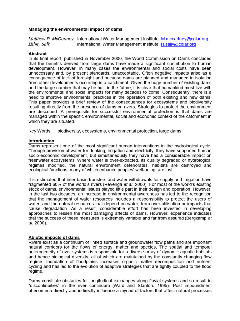 Environmental Impact of Dams | PDF | Reservoir | River