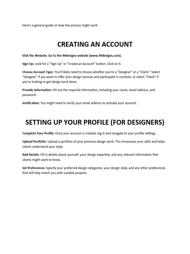 99designs Account Setup Guide | PDF | Information | Design