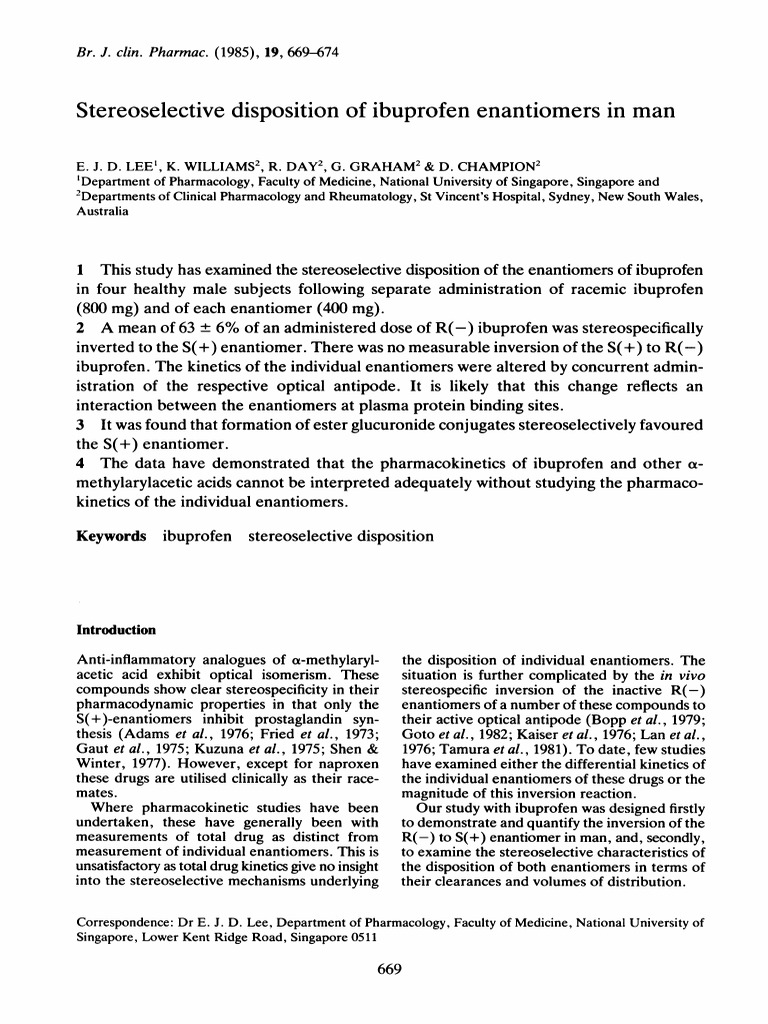 Stereoselective Ibuprofen Disposition Study | PDF | Pharmacokinetics ...
