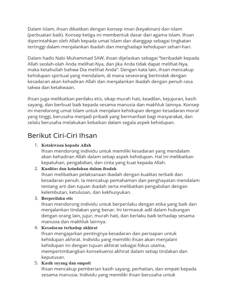 Ciri dan Contoh Ihsan dalam Islam | PDF