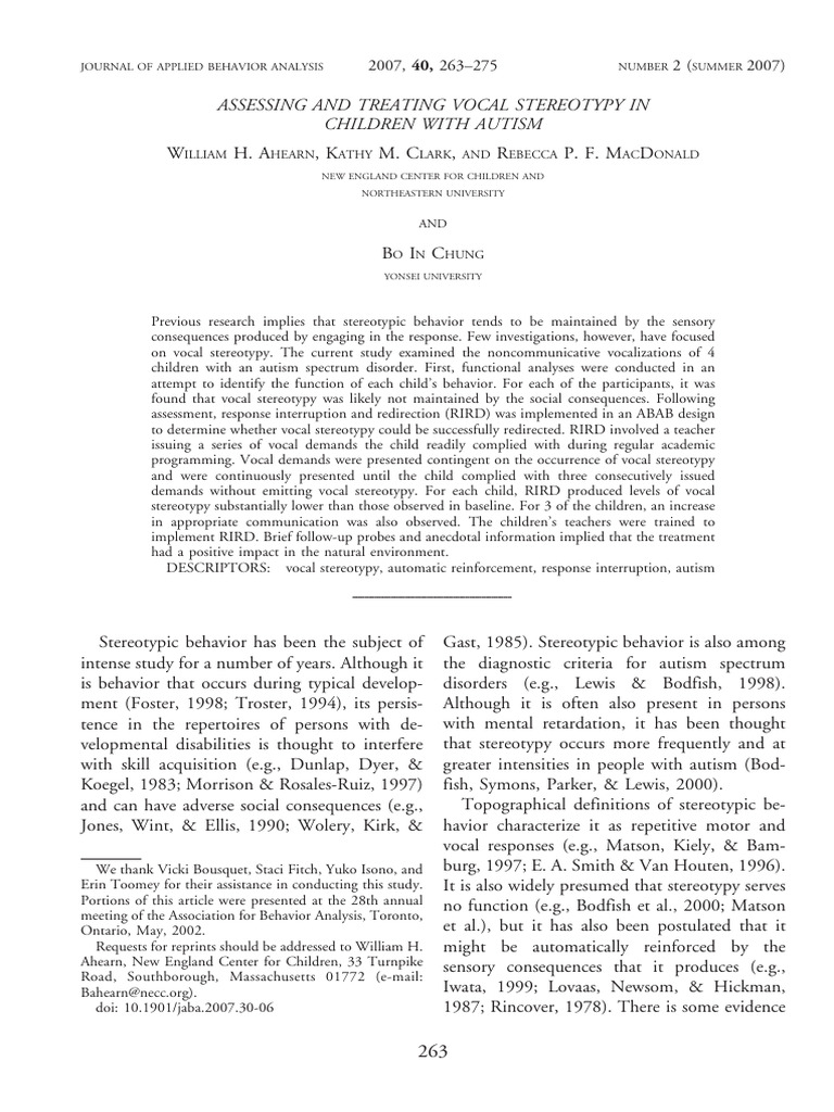 Assessing and treating vocal stereotypy in pdf autism spectrum