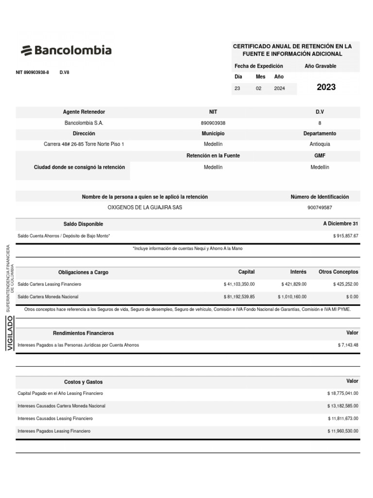 Certificado Tributario Retefuentedic2023040620241553 | PDF | Servicios ...