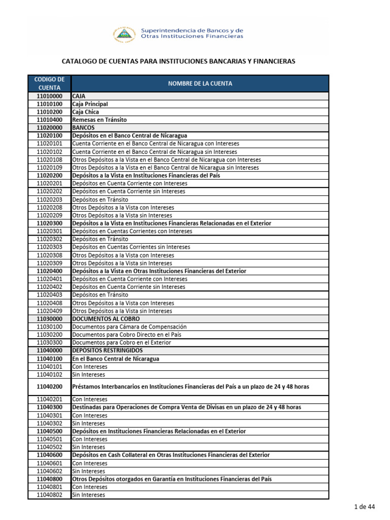 Catálogo de Cuentas para Instituciones Bancarias y Financieras | PDF ...