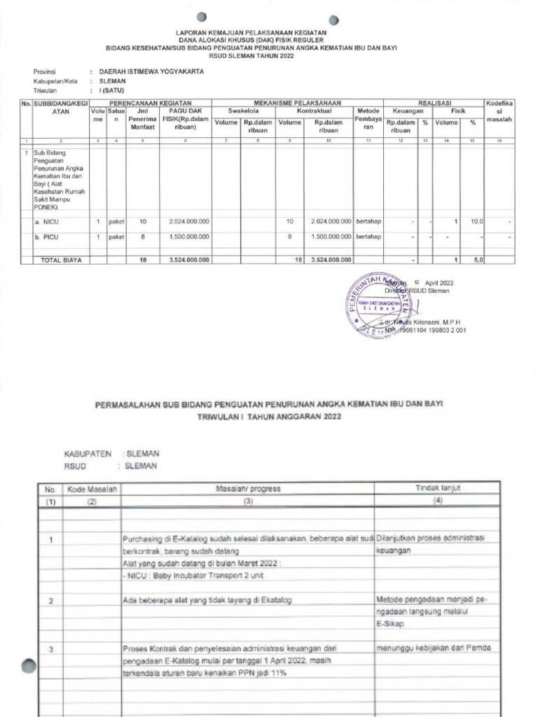 Lap - DAK RSUD Sleman 2022 TW I | PDF