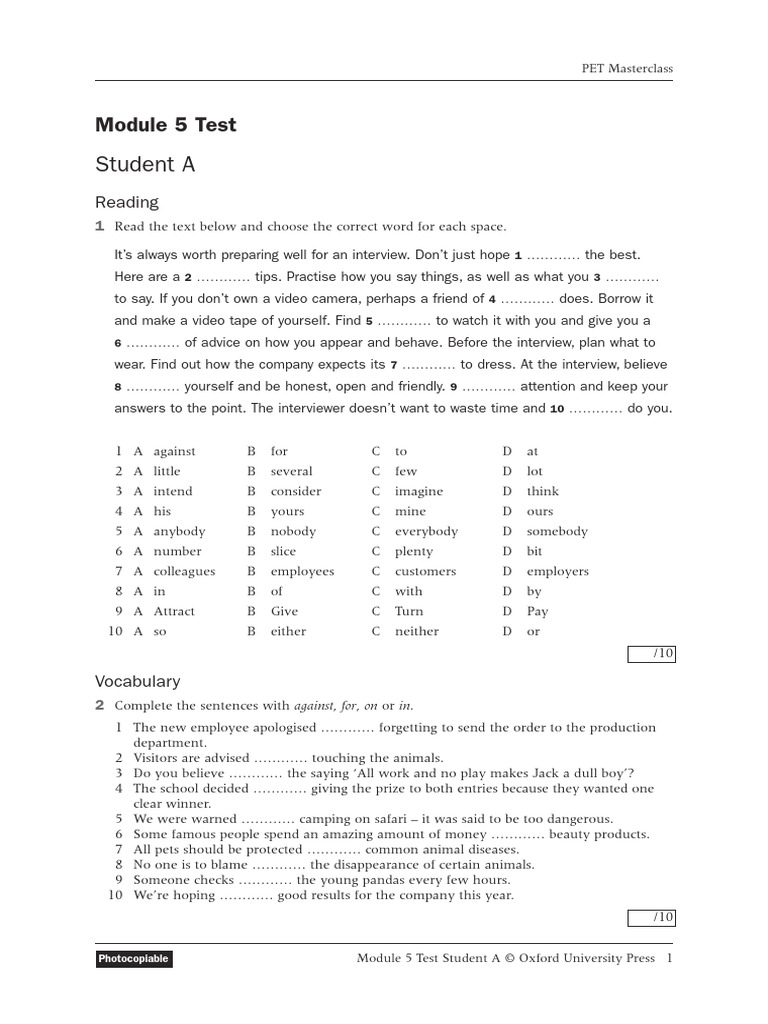 PET Masterclass Module 5 Test Guide | PDF