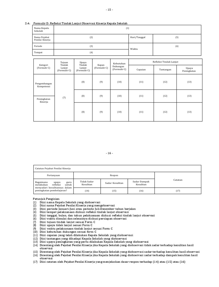 Formulir D Tindak Lanjut Observasi Kinerja Kepala Sekolah Pdf