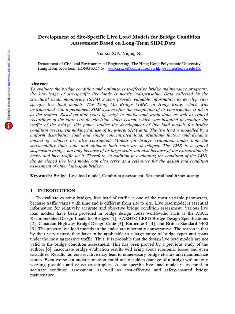 Development of Site-Specific Live Load Models For Bridge Condition ...