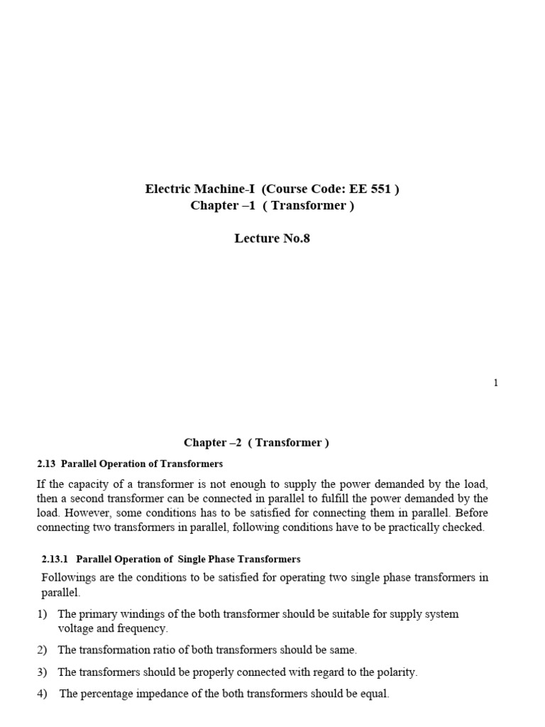 Parallel Operation of Transformers Explained | PDF | Transformer ...