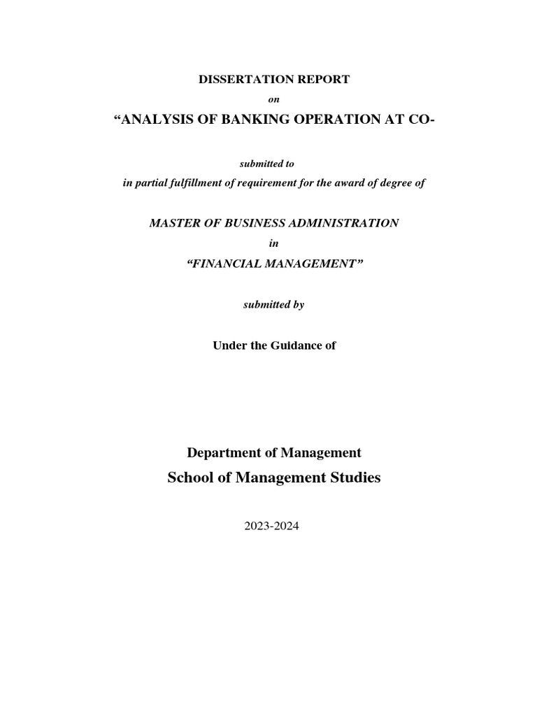 Banking Operations Analysis Dissertation | PDF | Thesis | Academic Degree