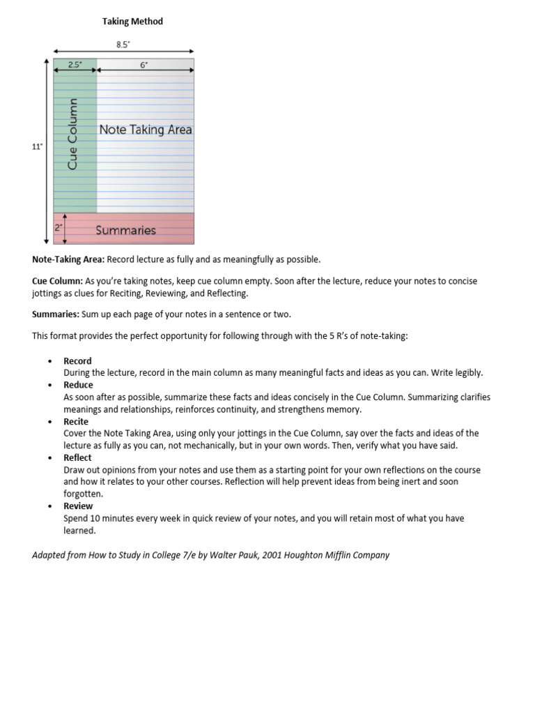 The Cornell Note | PDF | Career & Growth | Language Arts & Discipline