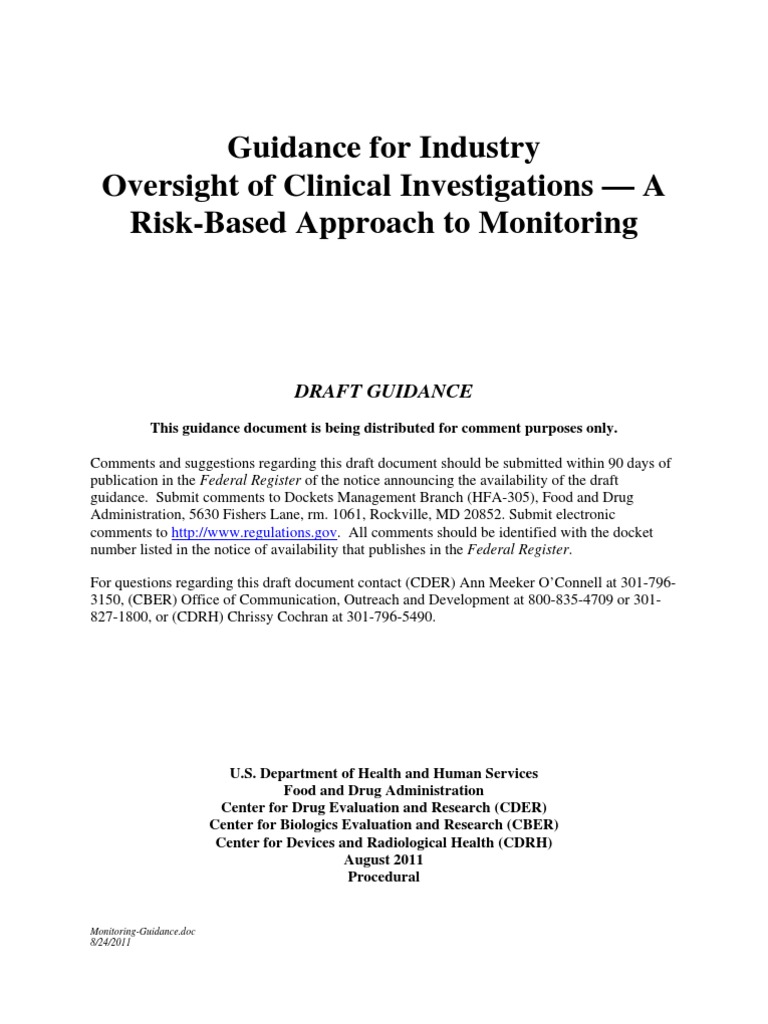 FDA Risk-Based Monitoring Guidance | PDF