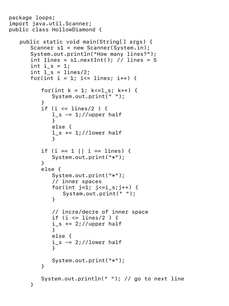 Java Program for Hollow Diamond Pattern | PDF