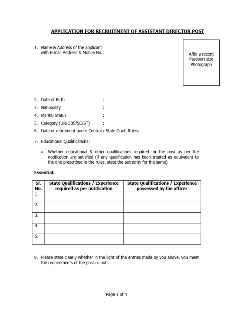 Assistant Director Application Form | PDF