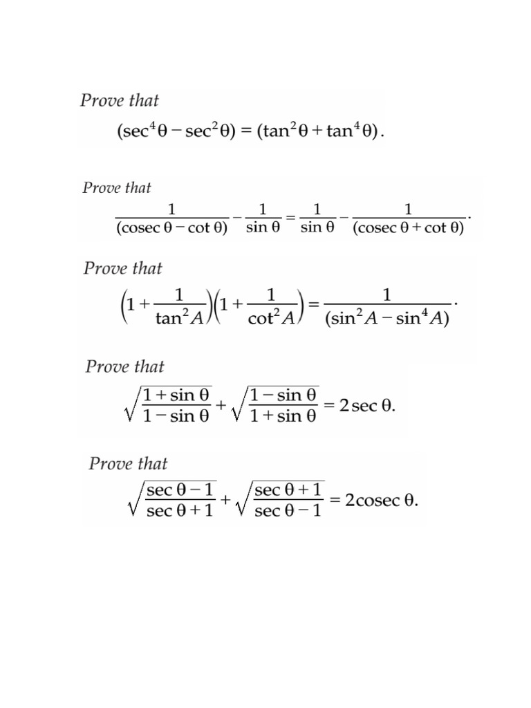 X Maths Trig Identities Practice 1 Pdf