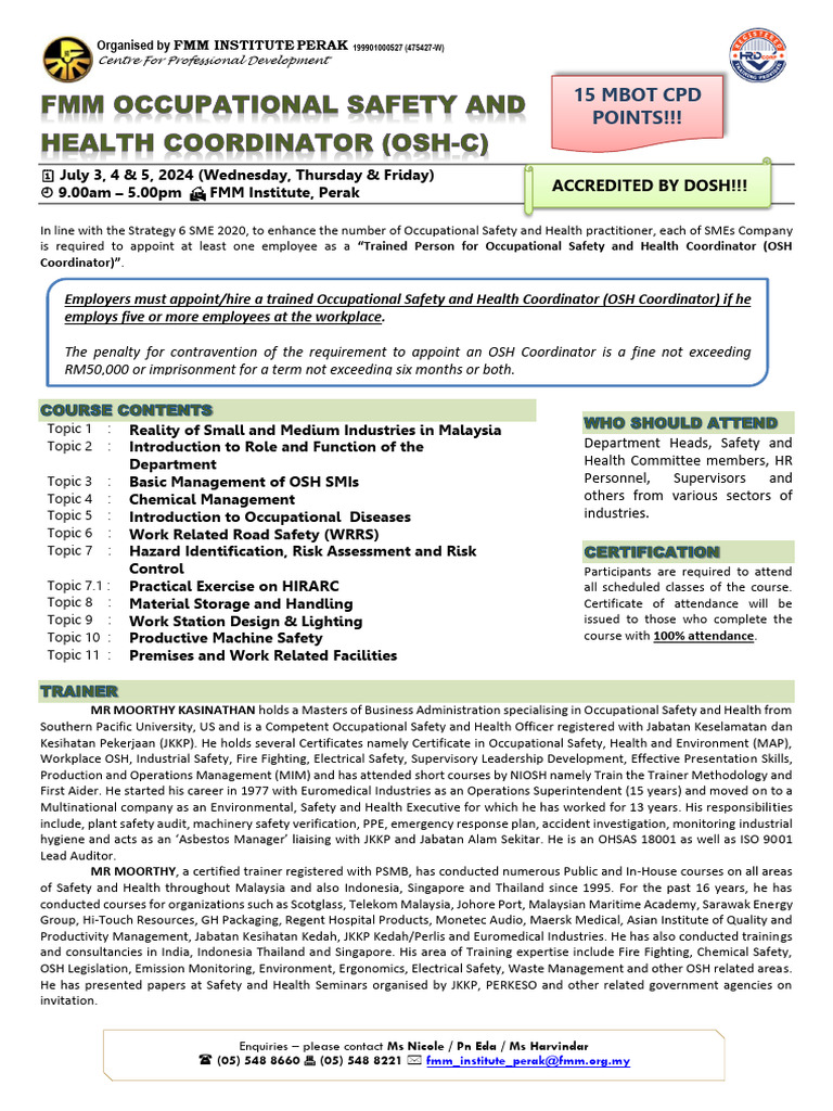 OSH Coordinator Training Course 2024 | PDF | Occupational Safety And ...