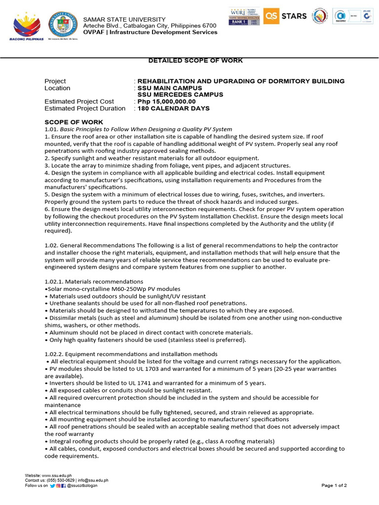 SSU Dormitory Rehabilitation Project Details | PDF | Photovoltaic ...