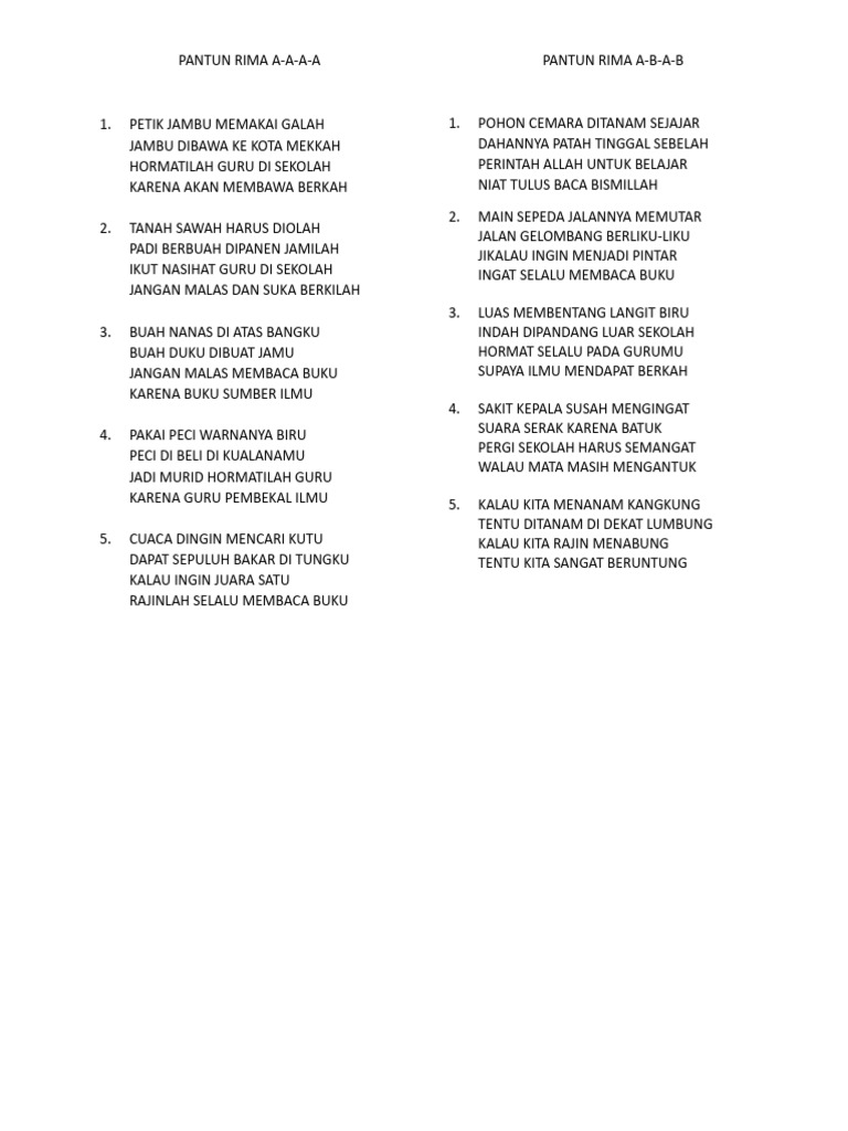 Contoh Pantun Rima A-A-A-A | PDF