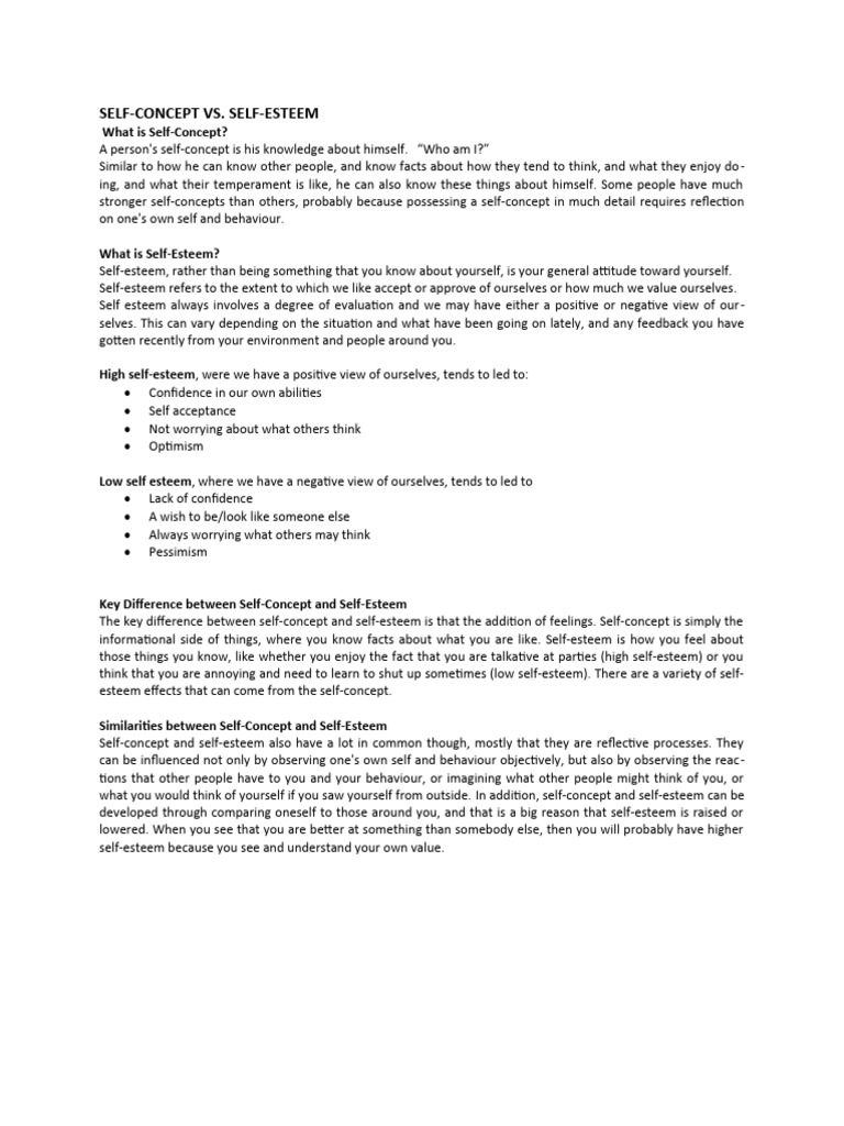 Understanding Self-Concept vs. Self-Esteem | PDF | Self Esteem | Self ...