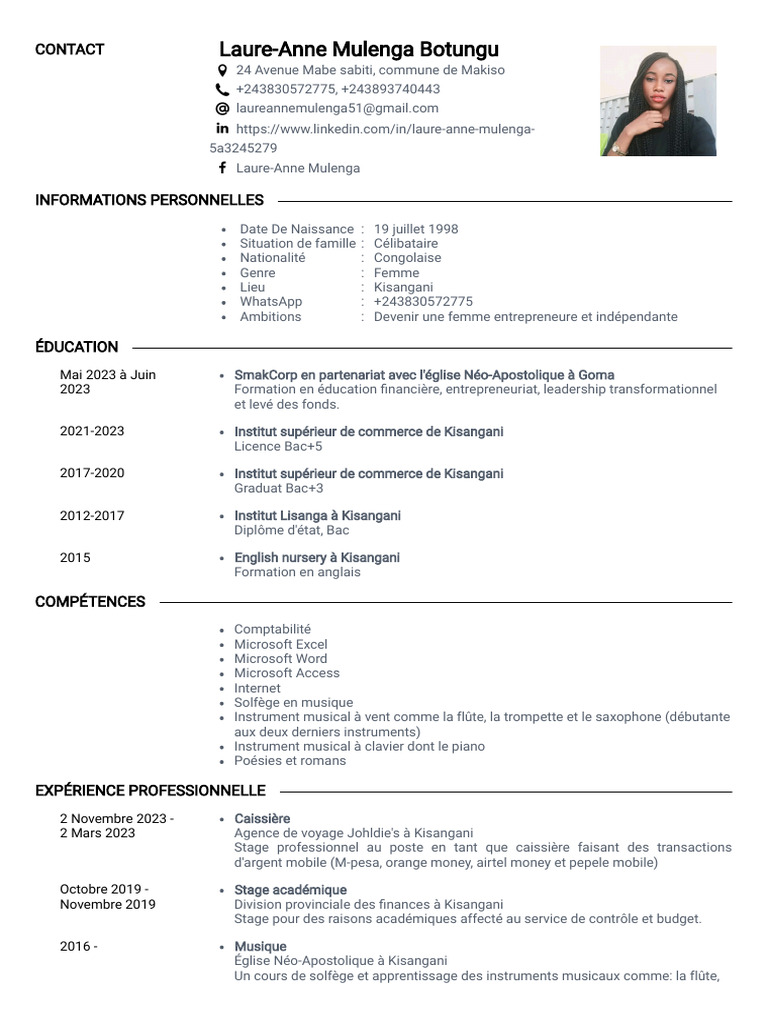 CV de Laure-Anne Mulenga Botungu | PDF