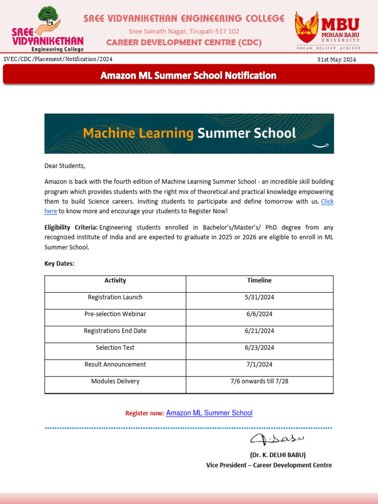 Amazon ML Summer School 2025 Details | PDF