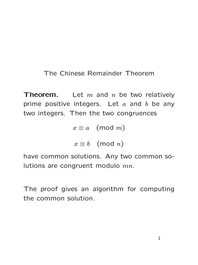 Applications of the Chinese Remainder Theorem | PDF | Applied ...