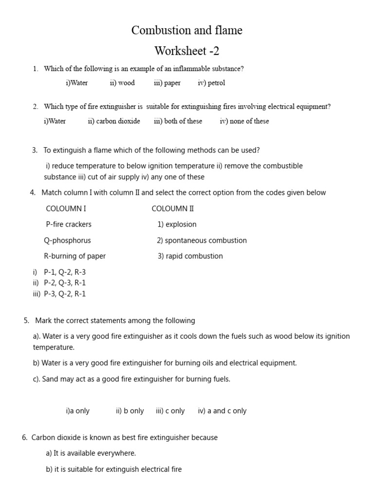 Combustion and Flame Worksheet 2 | PDF | Combustion | Fires