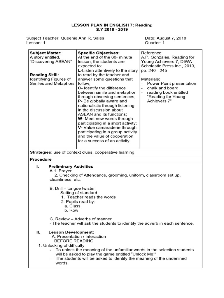 Demo Lesson Plan For DEPED Application Demo Teaching | PDF | Lesson ...