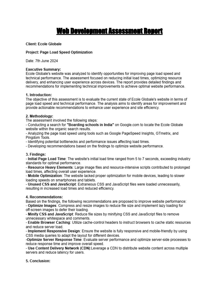Ecole Globale Page Speed Optimization Report | PDF | Websites | Web ...