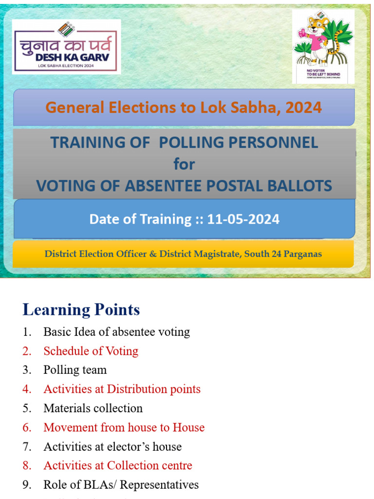 Absentee Voting Personnel Training Guide | PDF | Absentee Ballot | Voting